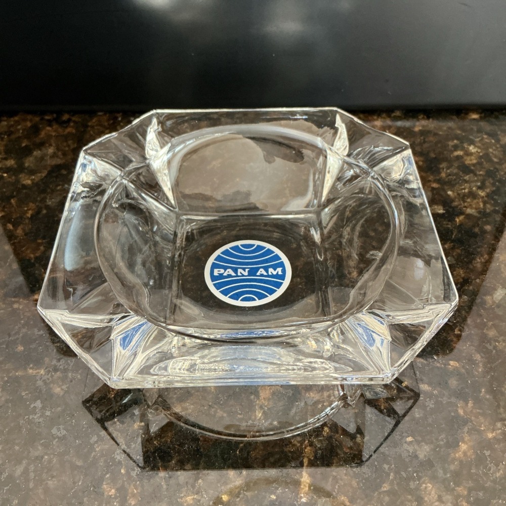 Pan Am Glass Ashtray Iconic Logo Square Collectible Aviation Memorabilia Vintage